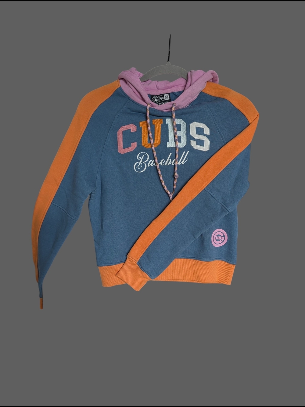 Chicago Cubs Baseball MLB Womens Colorblock Hoodie - Blue, Orange & Pink NWT XS